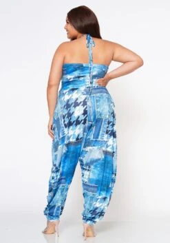 Plus Size Patchwork Denim Print Harem Jumpsuit -Curve Elegance Shop 2022595 001 4