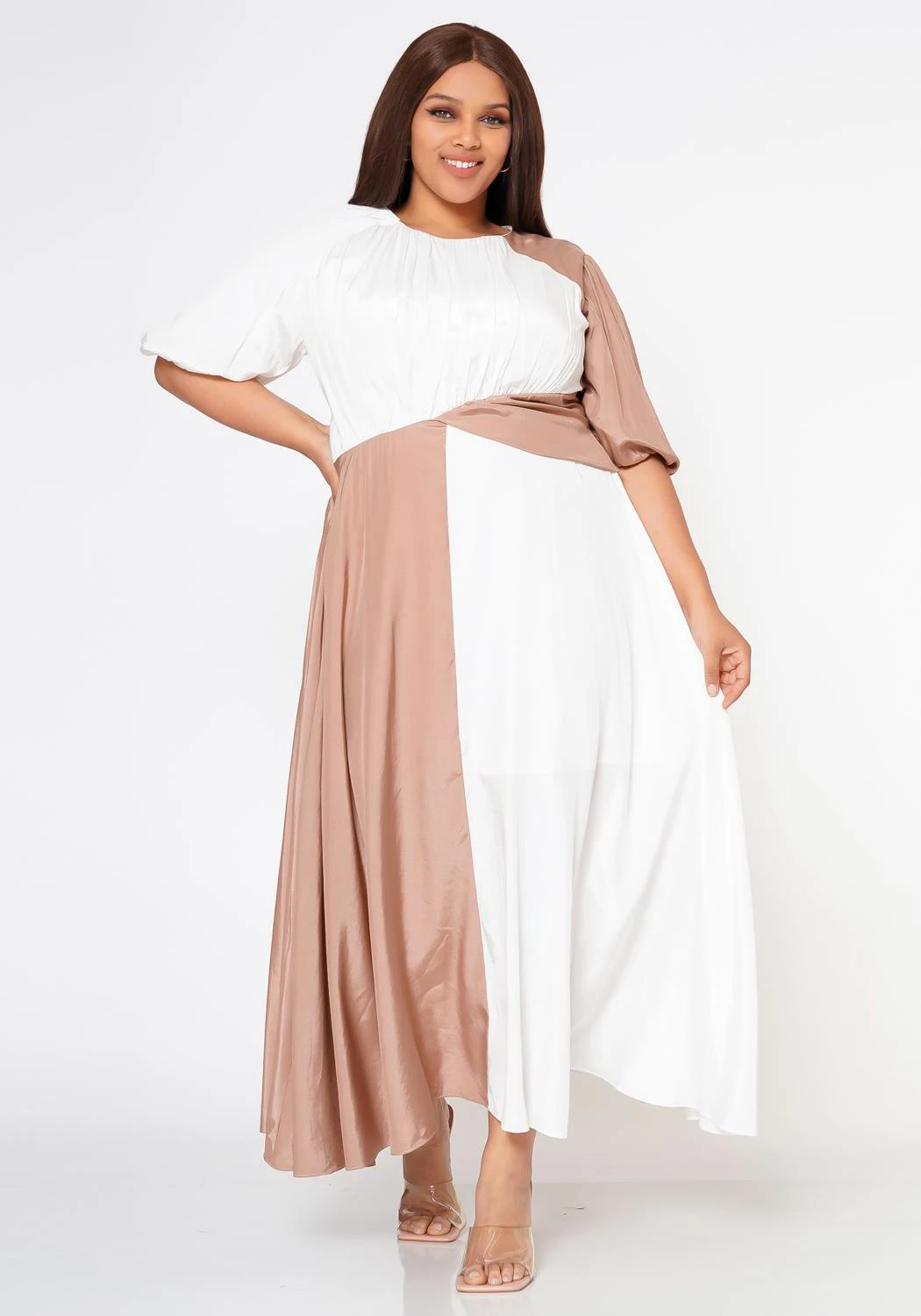 Plus Size Color Splice Fit & Flare Maxi Dress 3 Plus Size Color Splice Fit & Flare Maxi Dress