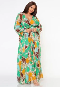 Plus Size Multi Chainlink Pattern Fit & Flare Maxi Dress -Curve Elegance Shop 2022606 002 1