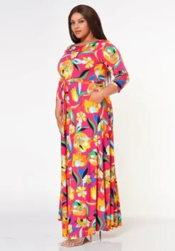 Plus Size Floral Pattern Fit & Flare Maxi Dress -Curve Elegance Shop 2022612 001 3