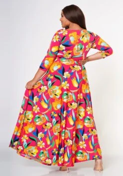 Plus Size Floral Pattern Fit & Flare Maxi Dress -Curve Elegance Shop 2022612 001 4