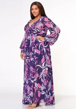 Plus Size Floral Leaf Pattern Fit & Flare Maxi Dress -Curve Elegance Shop 2022617 001 2