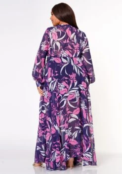 Plus Size Floral Leaf Pattern Fit & Flare Maxi Dress -Curve Elegance Shop 2022617 001 3