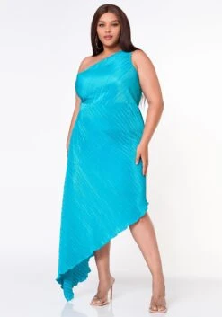 Plus Size Pleated Asymmetric One Sleeve Dress -Curve Elegance Shop 2022619 002 2