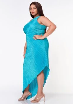 Plus Size Pleated Asymmetric One Sleeve Dress -Curve Elegance Shop 2022619 002 3