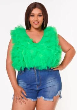 Plus Size Ruffle Tulle Sleeveless Bodysuit -Curve Elegance Shop 2022624 001 1
