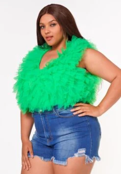 Plus Size Ruffle Tulle Sleeveless Bodysuit -Curve Elegance Shop 2022624 001 3