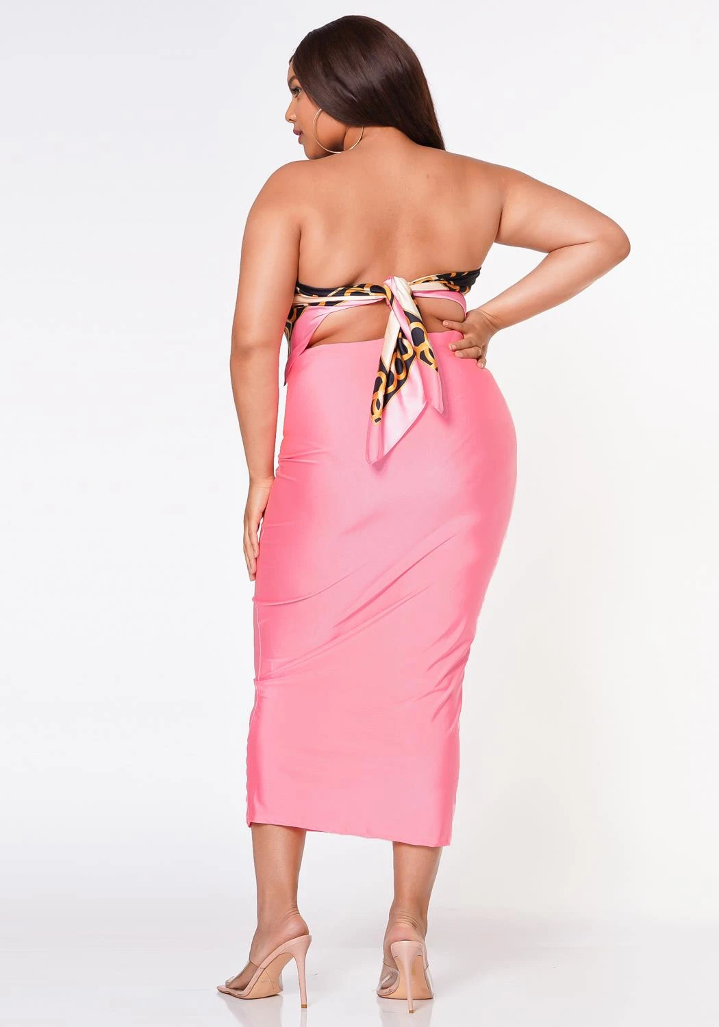 Plus Size Bandeau Scarf Top & Bodycon Maxi Skirt Set 6 Plus Size Bandeau Scarf Top & Bodycon Maxi Skirt Set - Image 4