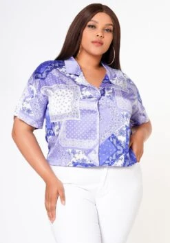 Plus Size Satin Bandana Patchwork Shirt -Curve Elegance Shop 2022629 001 2
