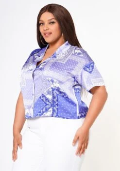 Plus Size Satin Bandana Patchwork Shirt -Curve Elegance Shop 2022629 001 3