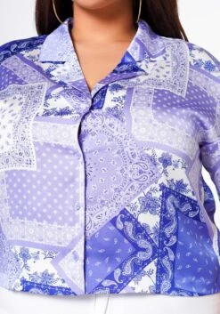 Plus Size Satin Bandana Patchwork Shirt -Curve Elegance Shop 2022629 001 5