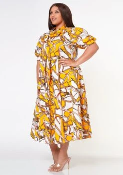 Plus Size Multi Print Bow Collar Flare Dress 9 Plus Size Multi Print Bow Collar Flare Dress -Curve Elegance Shop 2022632 001 3