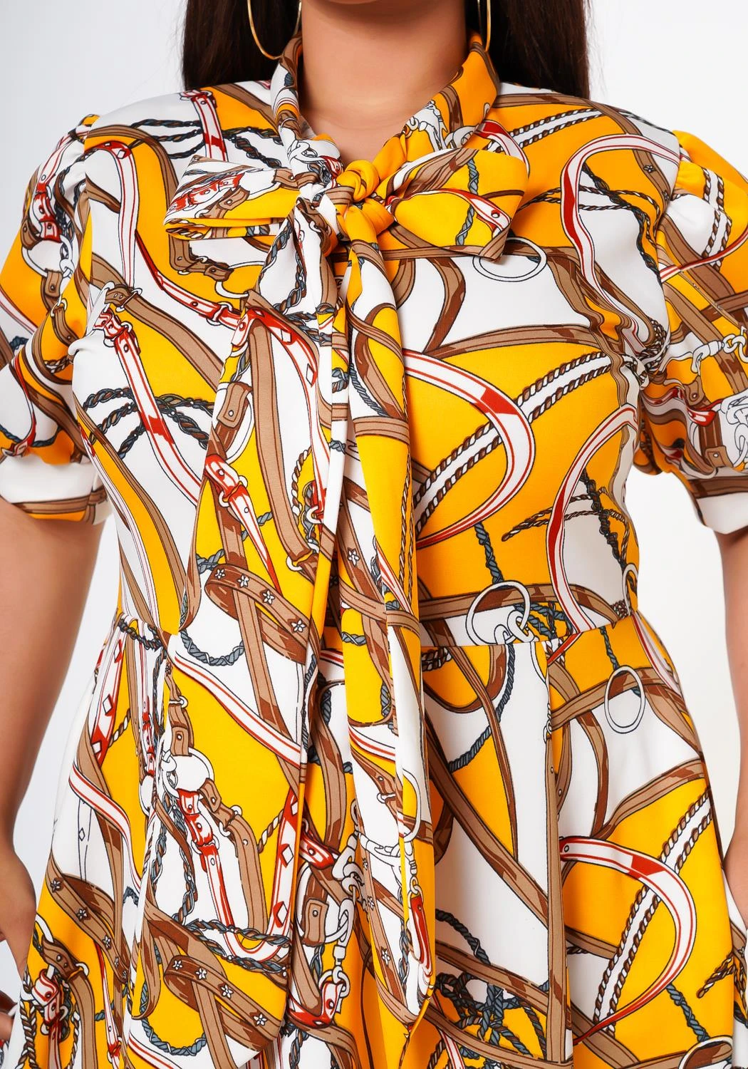 Plus Size Multi Print Bow Collar Flare Dress 7 Plus Size Multi Print Bow Collar Flare Dress - Image 5