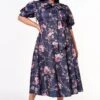Plus Size Floral Chainlink Print Bow Collar Flare Dress -Curve Elegance Shop 2022633 001 1