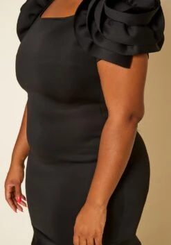 Plus Size Ruffle Flower Shoulder Midi Dress -Curve Elegance Shop 2022638 001 4