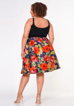 Plus Size Floral High Waist Flare Midi Skirt -Curve Elegance Shop 2022652 001 5