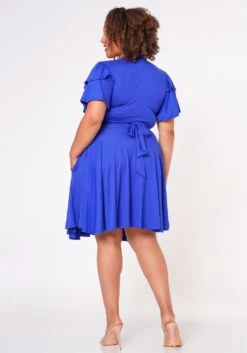 Plus Size Ruffle Sleeve Wrap Blouse & Flare Skirt Set -Curve Elegance Shop 2022661 002 4