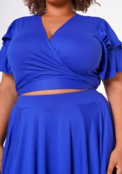 Plus Size Ruffle Sleeve Wrap Blouse & Flare Skirt Set -Curve Elegance Shop 2022661 002 5