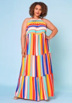 Plus Size Multi Stripe Halter Neck Flare Maxi Dress -Curve Elegance Shop 2022668 002 2