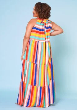 Plus Size Multi Stripe Halter Neck Flare Maxi Dress -Curve Elegance Shop 2022668 002 4
