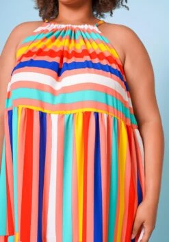 Plus Size Multi Stripe Halter Neck Flare Maxi Dress -Curve Elegance Shop 2022668 002 5