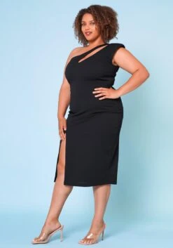 Plus Size Asymmetric One Sleeve Cocktail Midi Dress -Curve Elegance Shop 2022679 001 2