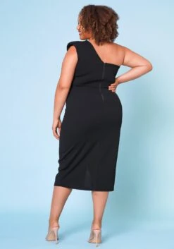 Plus Size Asymmetric One Sleeve Cocktail Midi Dress -Curve Elegance Shop 2022679 001 3