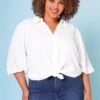 Plus Size Balloon Sleeve Button Down Blouse -Curve Elegance Shop 2022683 001 2