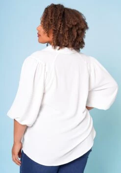 Plus Size Balloon Sleeve Button Down Blouse -Curve Elegance Shop 2022683 001 5