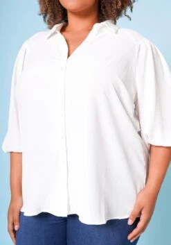 Plus Size Balloon Sleeve Button Down Blouse -Curve Elegance Shop 2022683 001 6