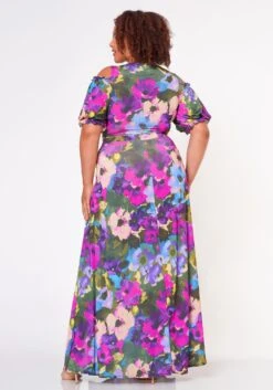 Plus Size Tie Front Surplice Top & Maxi Skirt Set -Curve Elegance Shop 2022689 001 5