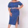 Plus Size Denim Off Shoulder Crop Top & Skirt Set