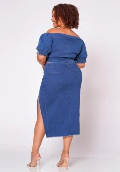 Plus Size Denim Off Shoulder Crop Top & Skirt Set 12 Plus Size Denim Off Shoulder Crop Top & Skirt Set -Curve Elegance Shop 2022691 001 5