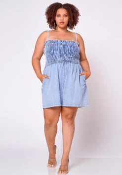 Plus Size Denim Smocked Romper -Curve Elegance Shop 2022692 001 3