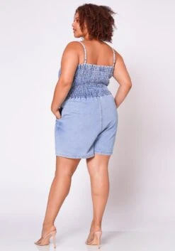 Plus Size Denim Smocked Romper -Curve Elegance Shop 2022692 001 5