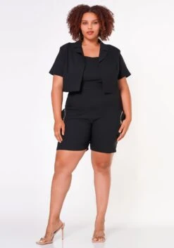 Plus Size Cargo Romper With Cropped Jacket