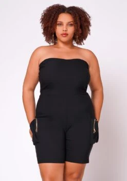 Plus Size Cargo Romper With Cropped Jacket -Curve Elegance Shop 2022697 001 6