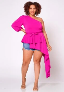 Plus Size Extravagant One Sleeve Drape Blouse -Curve Elegance Shop 2022701 002 2