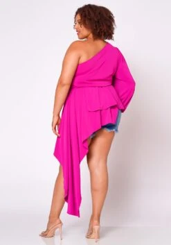Plus Size Extravagant One Sleeve Drape Blouse -Curve Elegance Shop 2022701 002 4